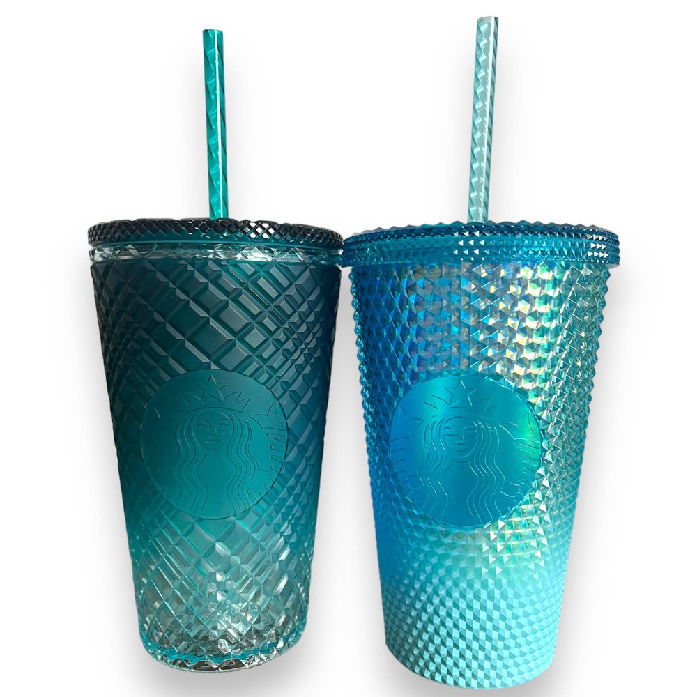Starbucks 2023 Winter Blue Studded & Green Jeweled Ombre 16 oz Cold Cup Tumbler - Picture 3 of 14